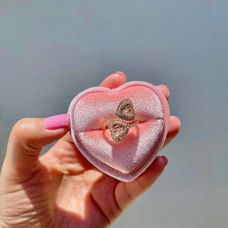 Anillo Doble Corazon Rosa Gold