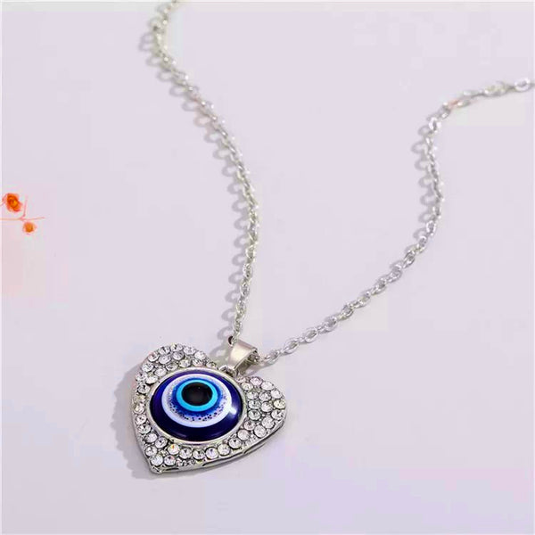 Collar Ojo Turco Corazon Plateado